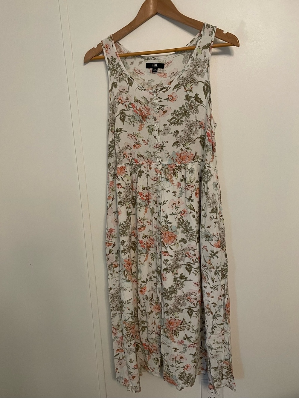 Frye Floral Midi Dress in Ivory and Blush Sleeveless Botton Front Size M Boho - Picture 6 of 14